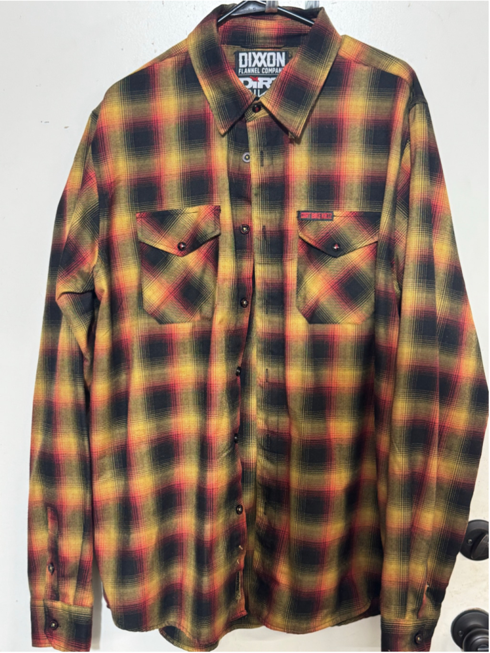Men’s Dirt Bike Kidz - Dixxon Button Down Shirt XLT Yellow Black Plaid